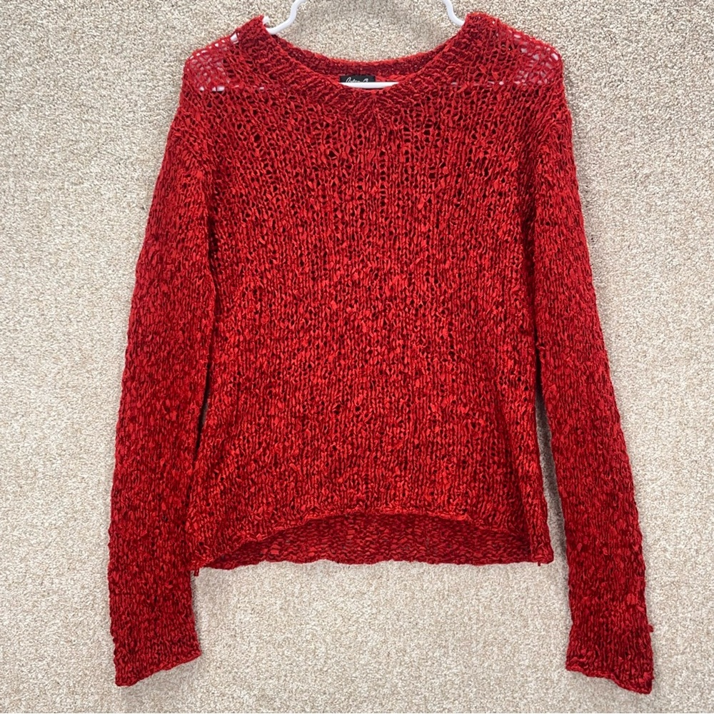 Imperfect y2k 100% silk top large crochet style crinkle red baddie going out top